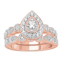 LADIES BRIDAL SET 0.75CT ROUND DIAMOND 14K ROSE GOLD