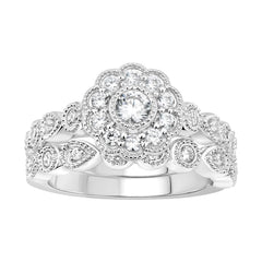 LADIES BRIDAL SET 0.75CT ROUND DIAMOND 14K WHITE GOLD