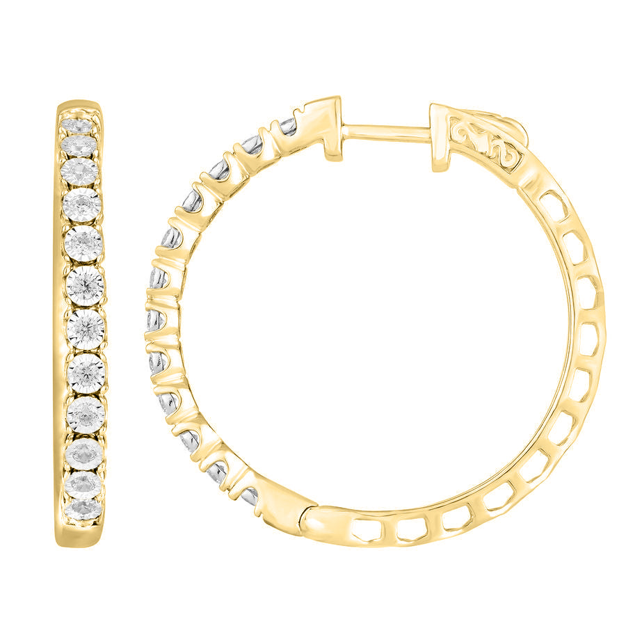 LADIES HOOP EARRINGS 0.50CT ROUND DIAMOND 10K YELLOW GOLD