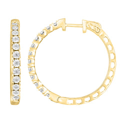 LADIES HOOP EARRINGS 0.50CT ROUND DIAMOND 10K YELLOW GOLD