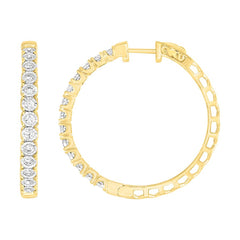 LADIES HOOP EARRINGS 1.00CT ROUND DIAMOND 10K YELLOW GOLD