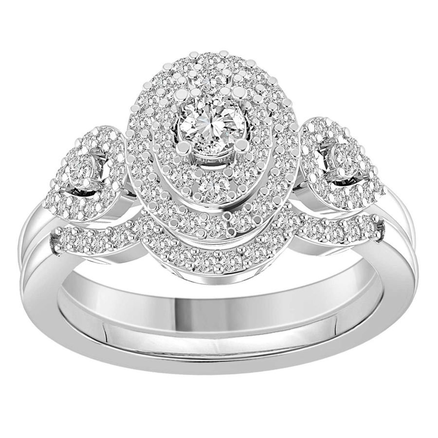 LADIES BRIDAL SET 0.75CT ROUND DIAMOND 10K WHITE GOLD