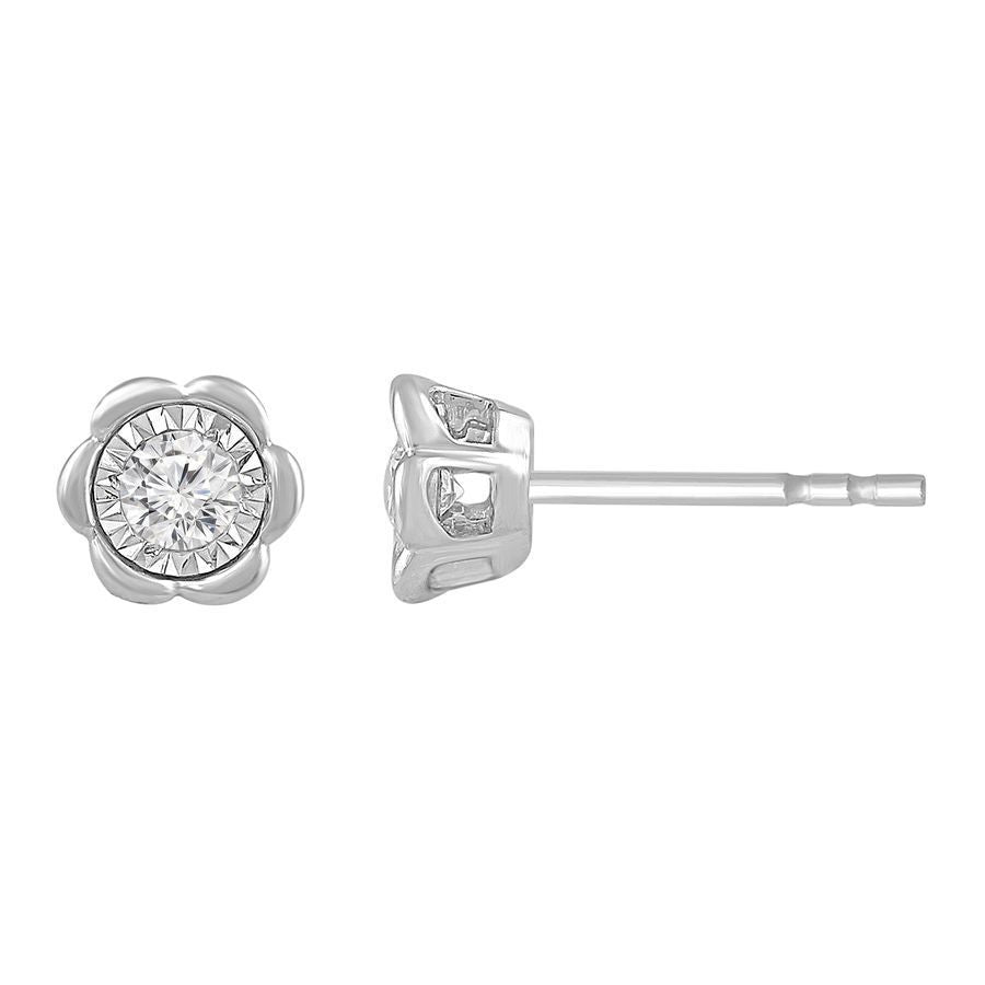 LADIES EARRINGS 0.15CT ROUND DIAMOND 10K WHITE GOLD