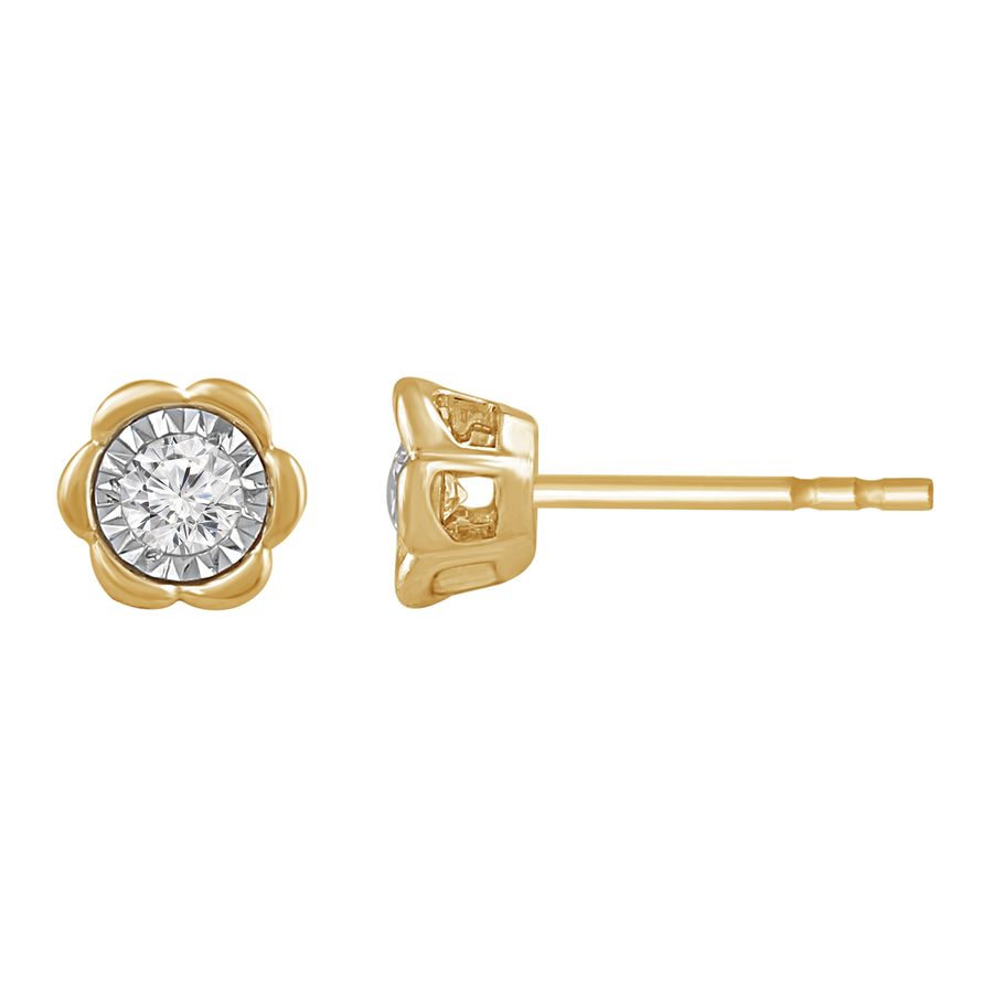 LADIES EARRINGS 0.15CT ROUND DIAMOND 10K YELLOW GOLD