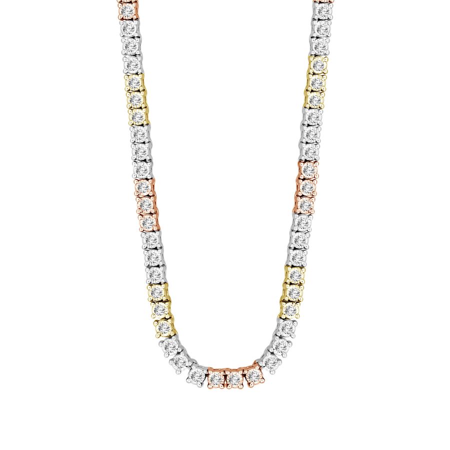 MEN'S NECKLACE 3.75CT ROUND DIAMOND 10K WHITE/YELLOW/ROSE GOLD