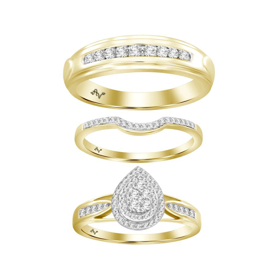 LADIES TRIO SET 0.50CT ROUND DIAMOND 10K YELLOW GOLD