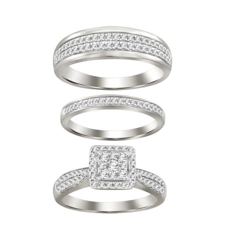 LADIES TRIOS SET 1.00CT ROUND DIAMOND 10K WHITE GOLD