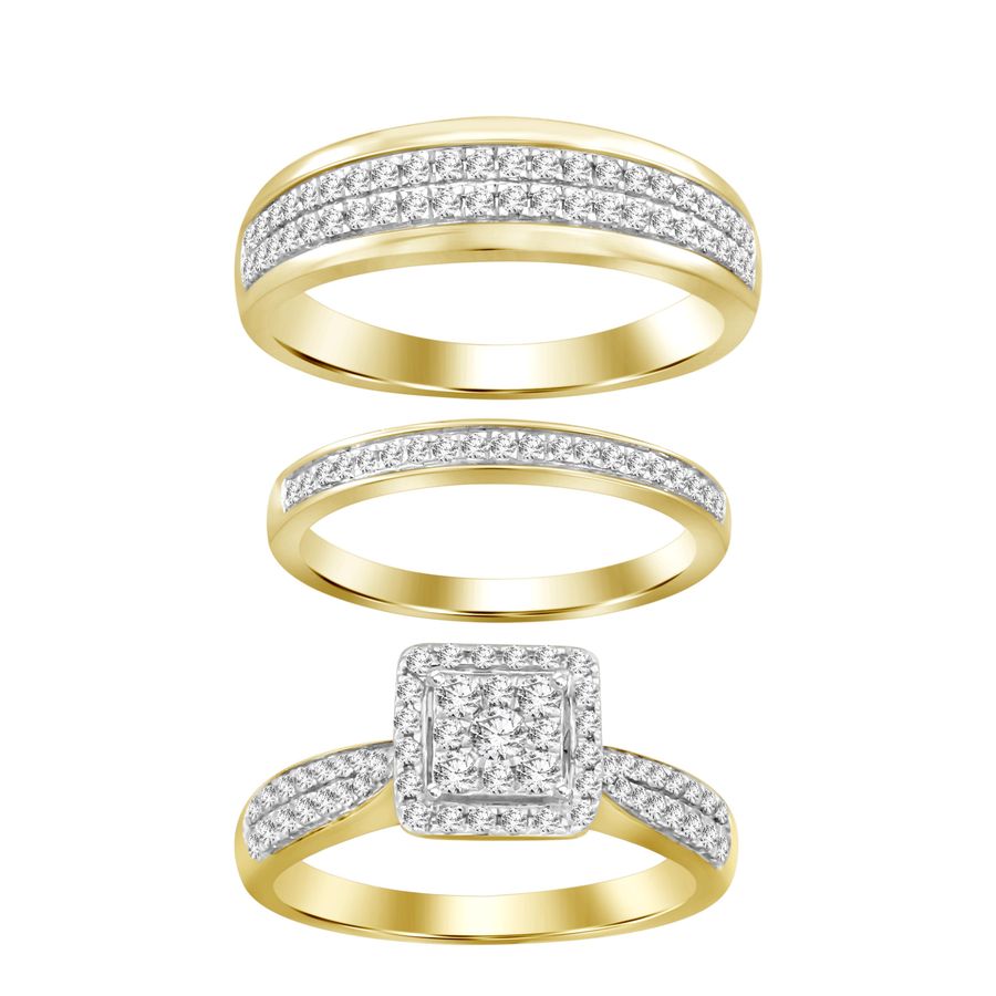 LADIES TRIOS SET 1.00CT ROUND DIAMOND 10K YELLOW GOLD