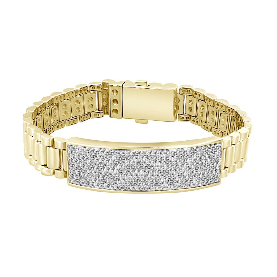 MEN'S BRACELET 5.15CT ROUND DIAMOND 10K YELLOW GOLD