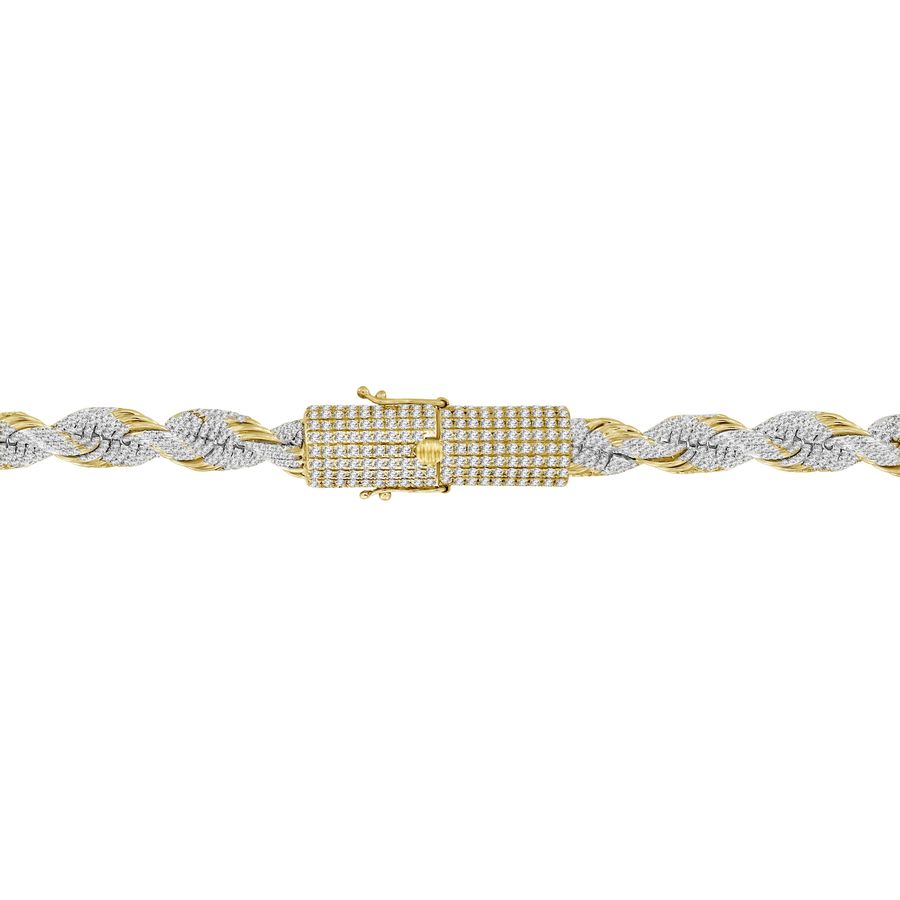 MEN'S ROPE CHAIN NECKLACE 19.75CT ROUND DIAMOND 10K YELLOW GOLD