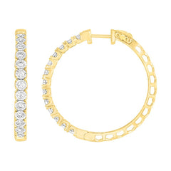 LADIES HOOP EARRINGS 1.00CT ROUND DIAMOND 14K YELLOW GOLD