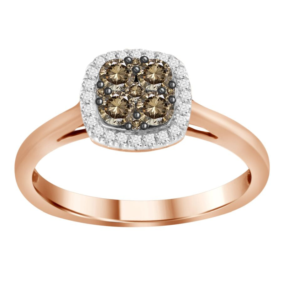 LADIES RING 0.45CT ROUND DARK BROWN DIAMOND 14K ROSE GOLD