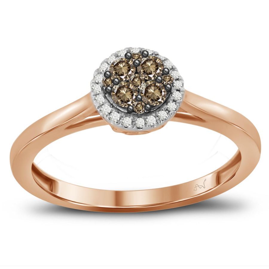 LADIES RING 0.25CT ROUND DARK BROWN DIAMOND 14K ROSE GOLD