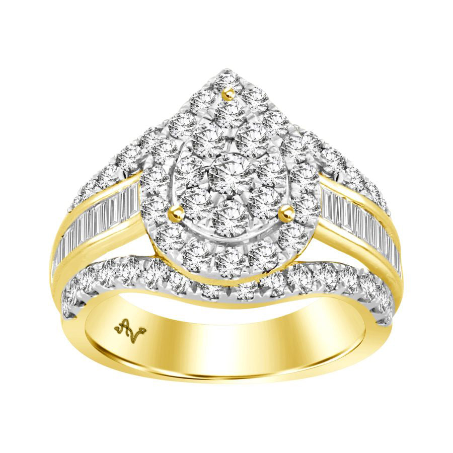 LADIES RING 2.00CT ROUND/BAGUETTE DIAMOND 10K YELLOW GOLD