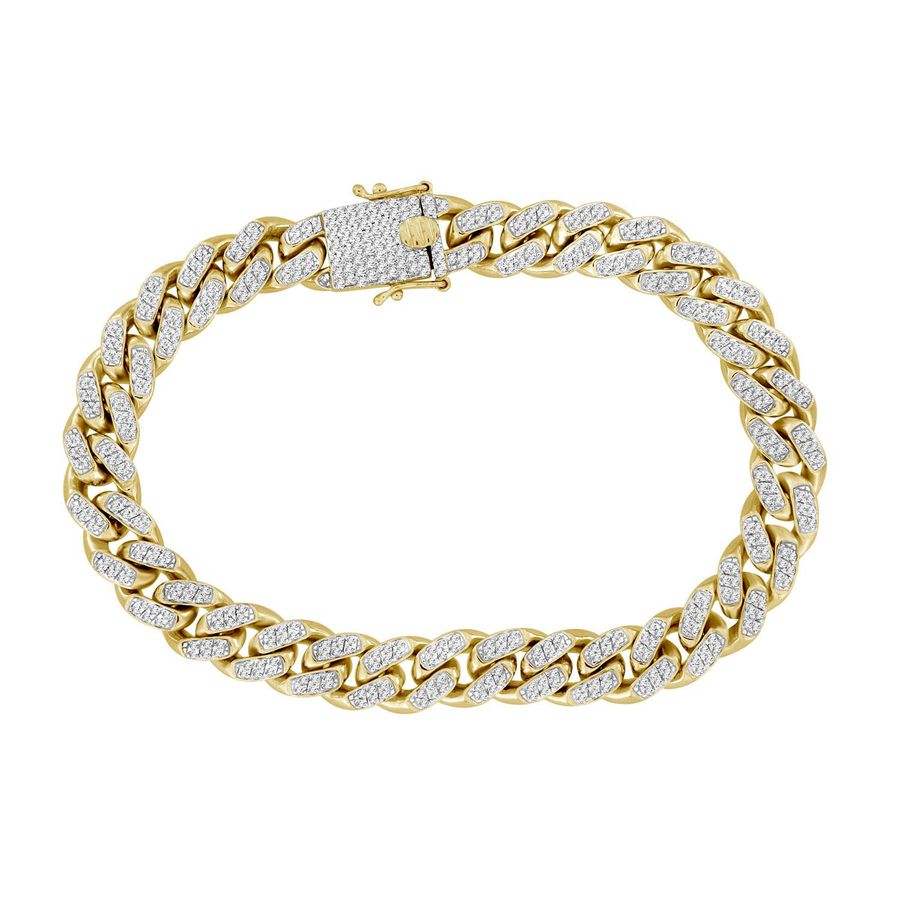 MEN'S BRACELET 3.10CT ROUND DIAMOND 10K YELLOW GOLD