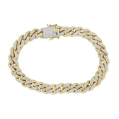 MEN'S BRACELET 3.10CT ROUND DIAMOND 10K YELLOW GOLD