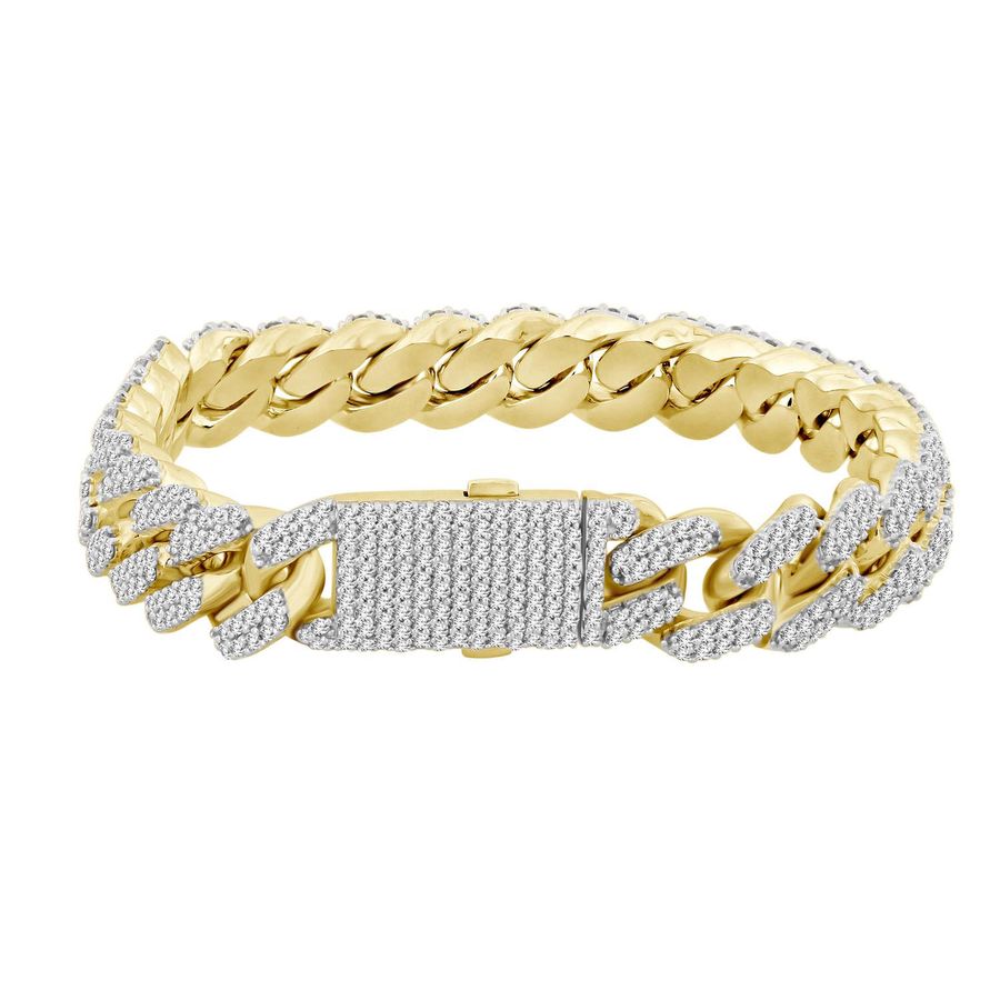 MEN'S BRACELET 7.65CT ROUND DIAMOND 10K YELLOW GOLD