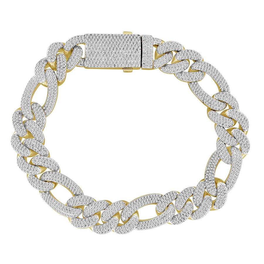 MEN'S BRACELET 3.65CT ROUND DIAMOND 10K YELLOW GOLD