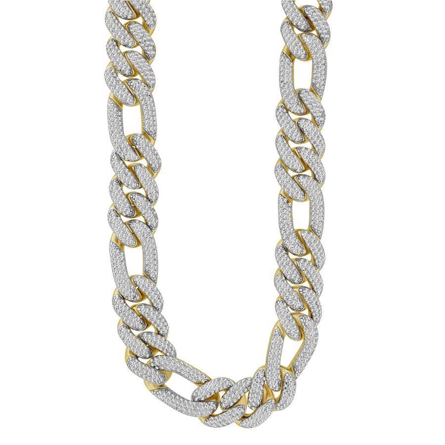 MEN'S NECKLACE 7.35CT ROUND DIAMOND 10K YELLOW GOLD