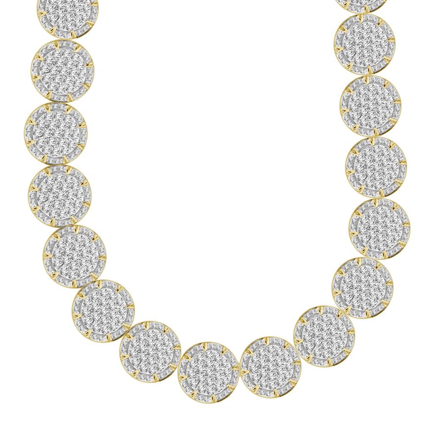 MEN'S NECKLACE 13.85CT ROUND DIAMOND 10K YELLOW GOLD