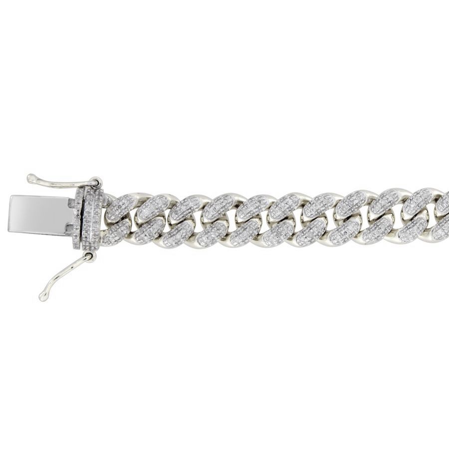 MEN'S BRACELET 1.30CT ROUND DIAMOND 10K WHITE GOLD