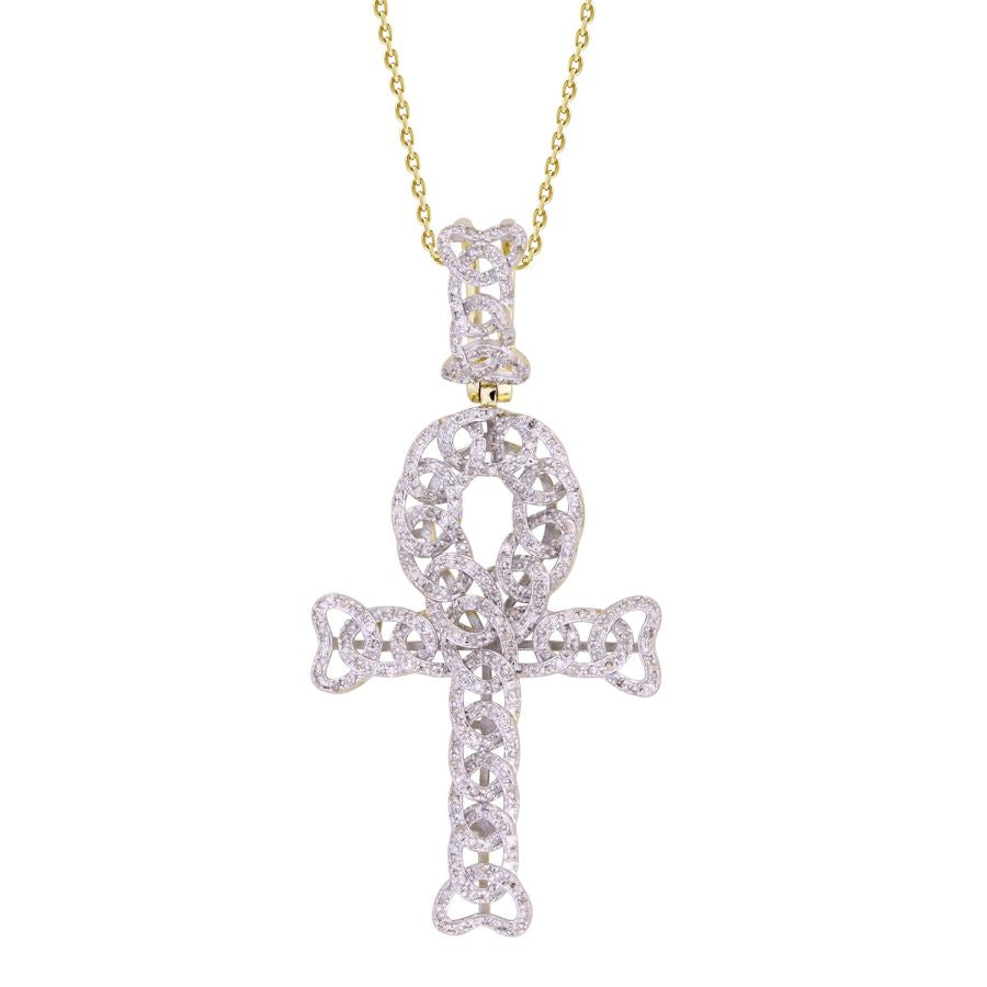 MEN'S CROSS PENDANT 0.50CT ROUND DIAMOND 10K YELLOW GOLD