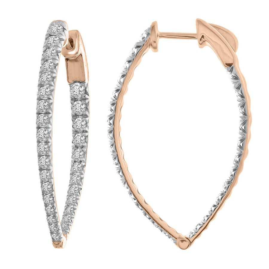 LADIES HOOP EARRINGS 2.00CT ROUND DIAMOND 10K ROSE GOLD