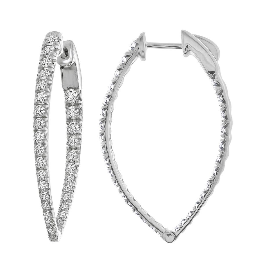 LADIES HOOP EARRINGS 2.00CT ROUND DIAMOND 10K WHITE GOLD