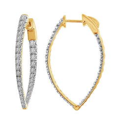 LADIES HOOP EARRINGS 2.00CT ROUND DIAMOND 10K YELLOW GOLD