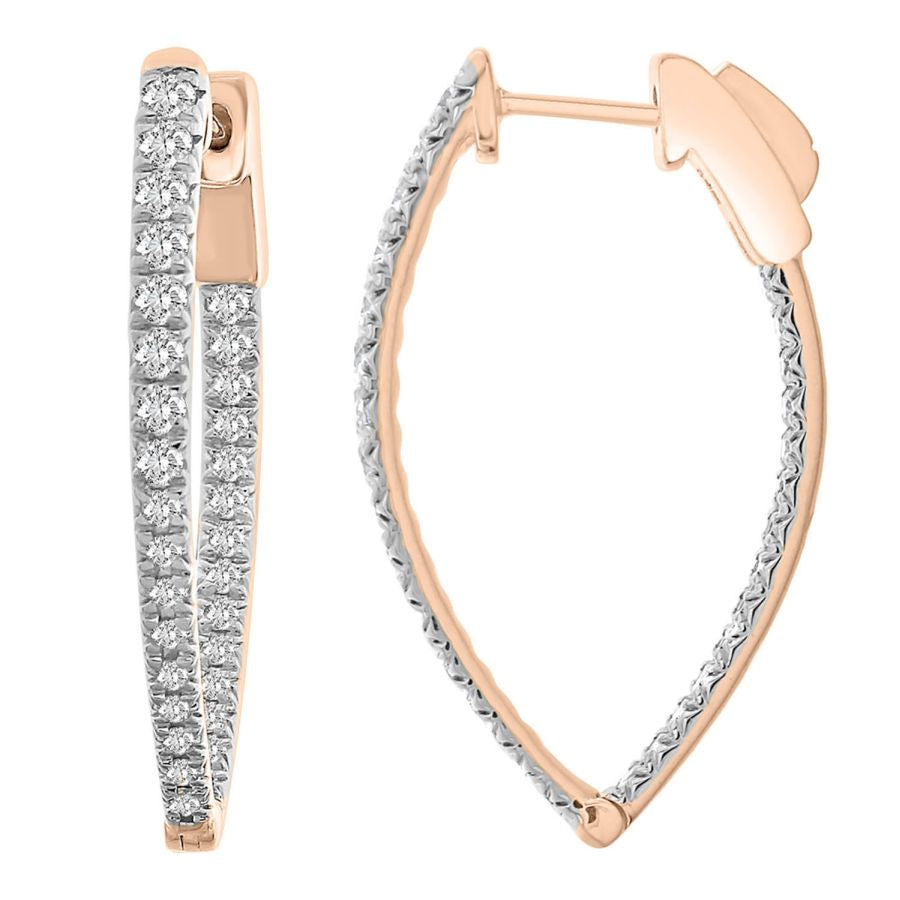 LADIES HOOP EARRINGS 1.00CT ROUND DIAMOND 10K ROSE GOLD