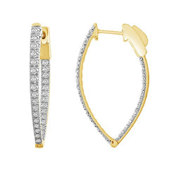 LADIES HOOP EARRINGS 1.00CT ROUND DIAMOND 10K YELLOW GOLD