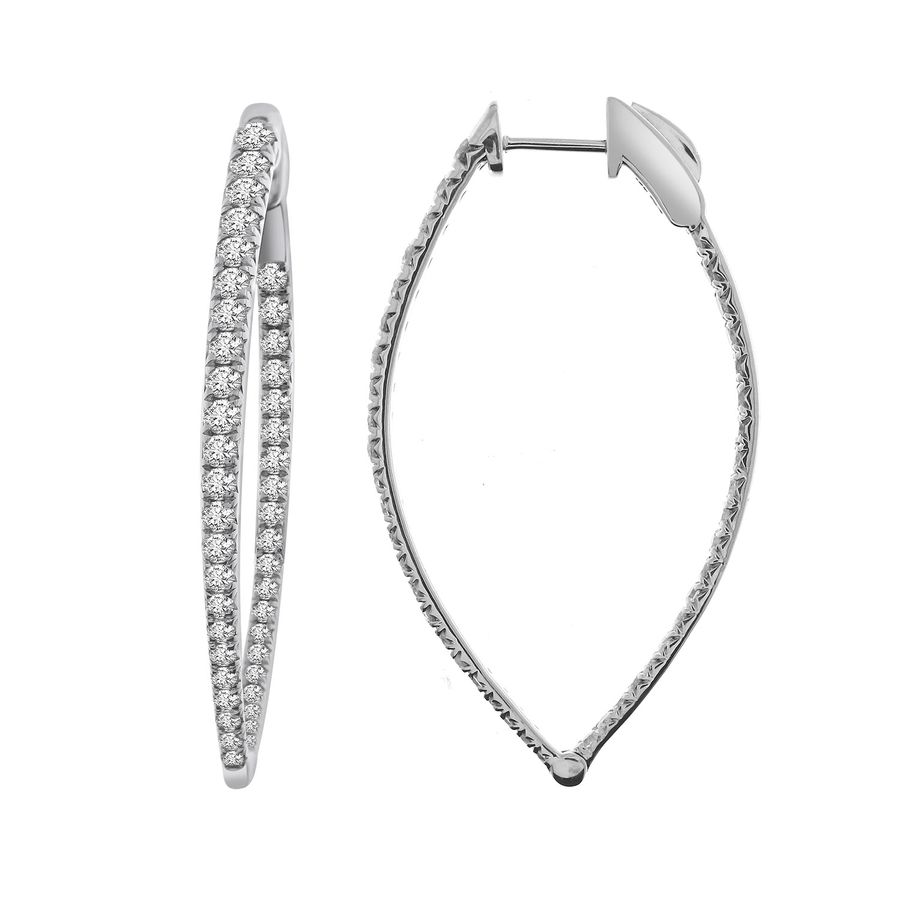 LADIES HOOP EARRINGS 3.00CT ROUND DIAMOND 10K WHITE GOLD