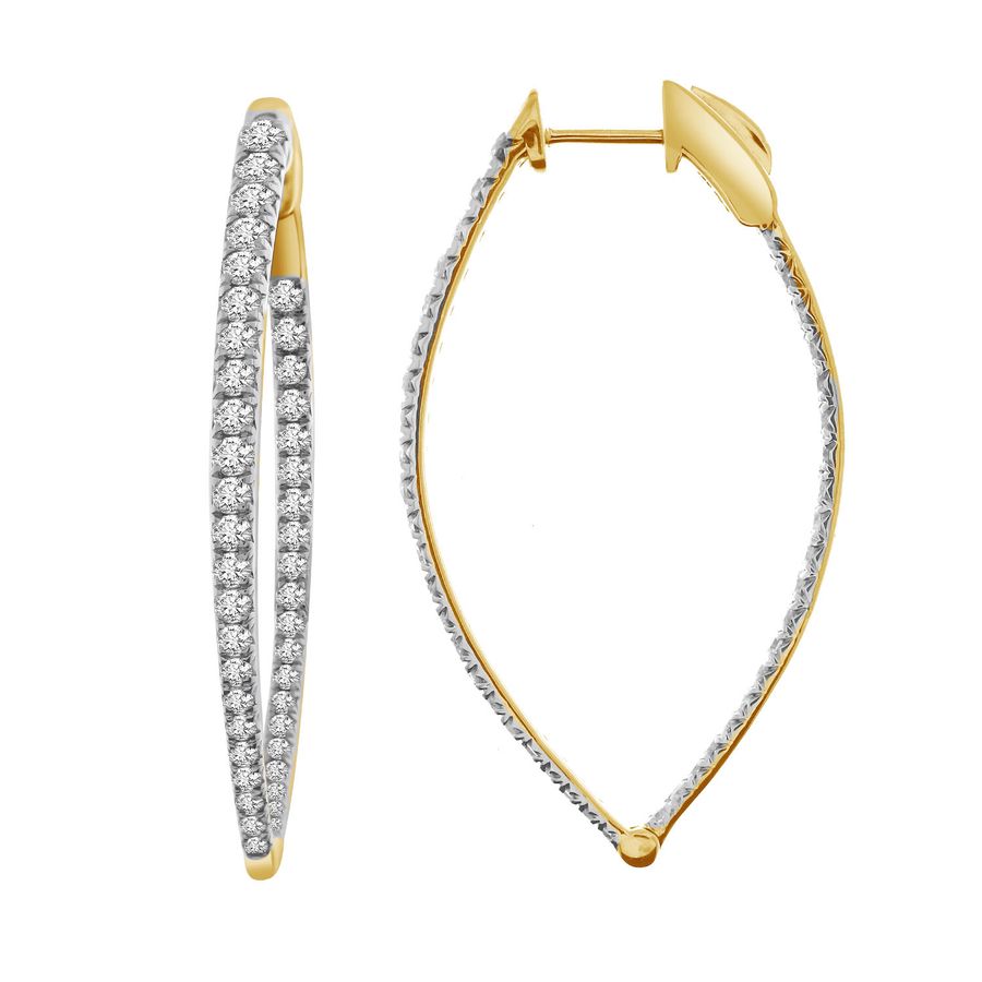 LADIES HOOP EARRINGS 3.00CT ROUND DIAMOND 10K YELLOW GOLD