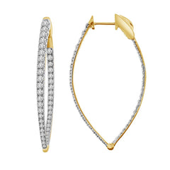 LADIES HOOP EARRINGS 3.00CT ROUND DIAMOND 10K YELLOW GOLD