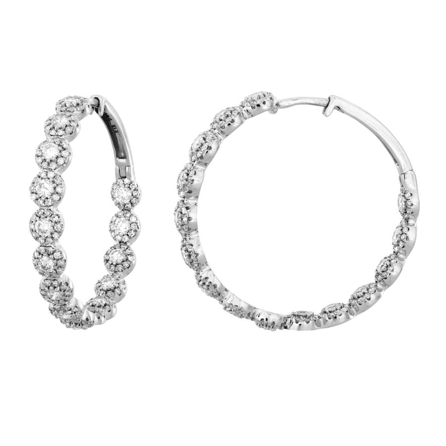 LADIES HOOP EARRINGS 1.50CT ROUND DIAMOND 14K WHITE GOLD