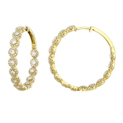 LADIES HOOP EARRINGS 1.50CT ROUND DIAMOND 14K YELLOW GOLD