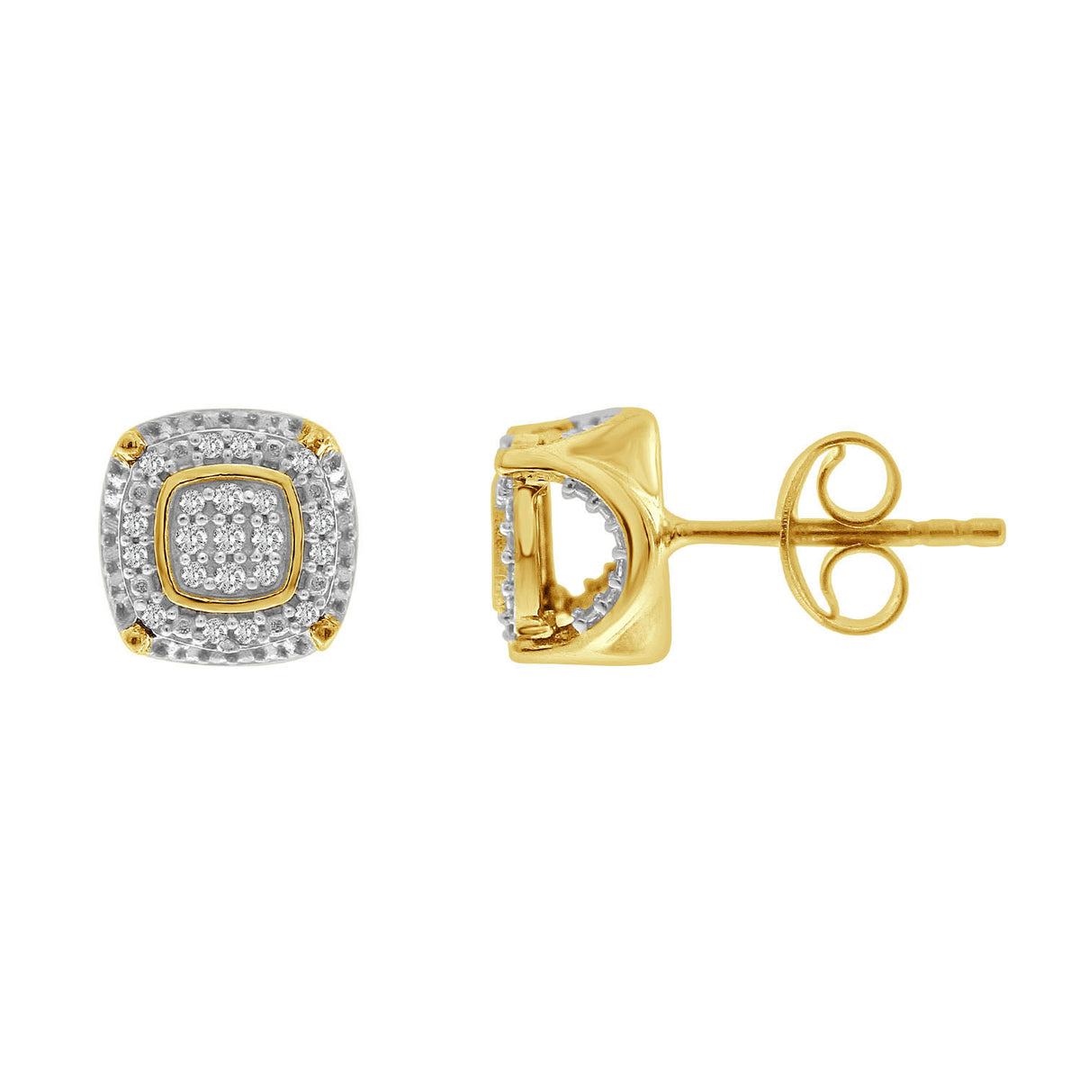 LADIES STUD EARRINGS 0.15CT ROUND DIAMOND 10K YELLOW GOLD