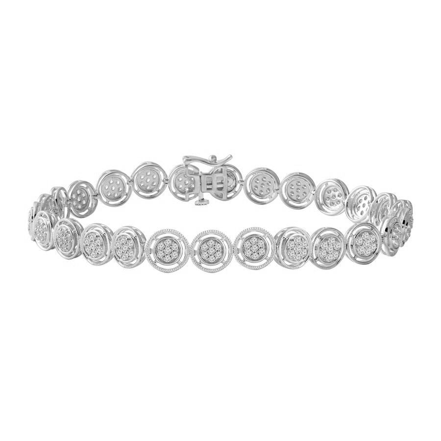 LADIES BRACELET 1.00CT ROUND DIAMOND 10K WHITE GOLD