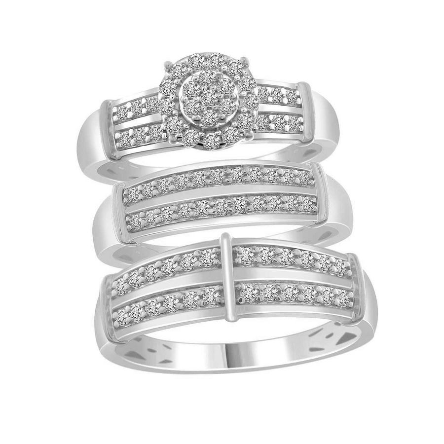 LADIES TRIOS SET 0.75CT ROUND DIAMOND 10K WHITE GOLD