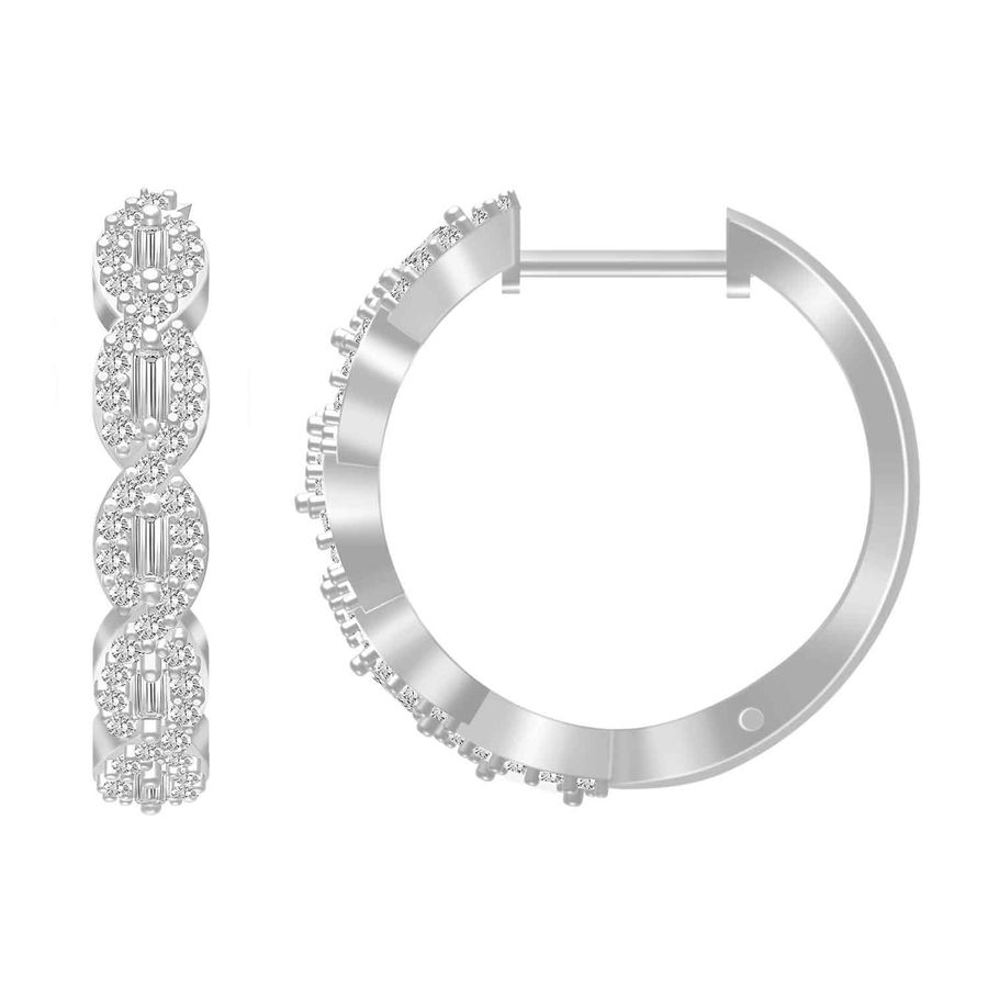 LADIES HOOP EARRINGS 0.25CT ROUND DIAMOND 10K WHITE GOLD