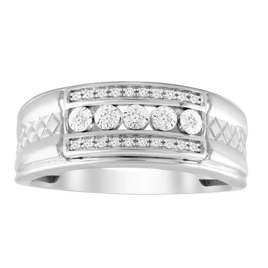 MEN'S BAND 0.10CT ROUND DIAMOND 10K WHITE GOLD