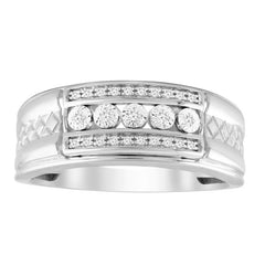 MEN'S BAND 0.10CT ROUND DIAMOND 10K WHITE GOLD