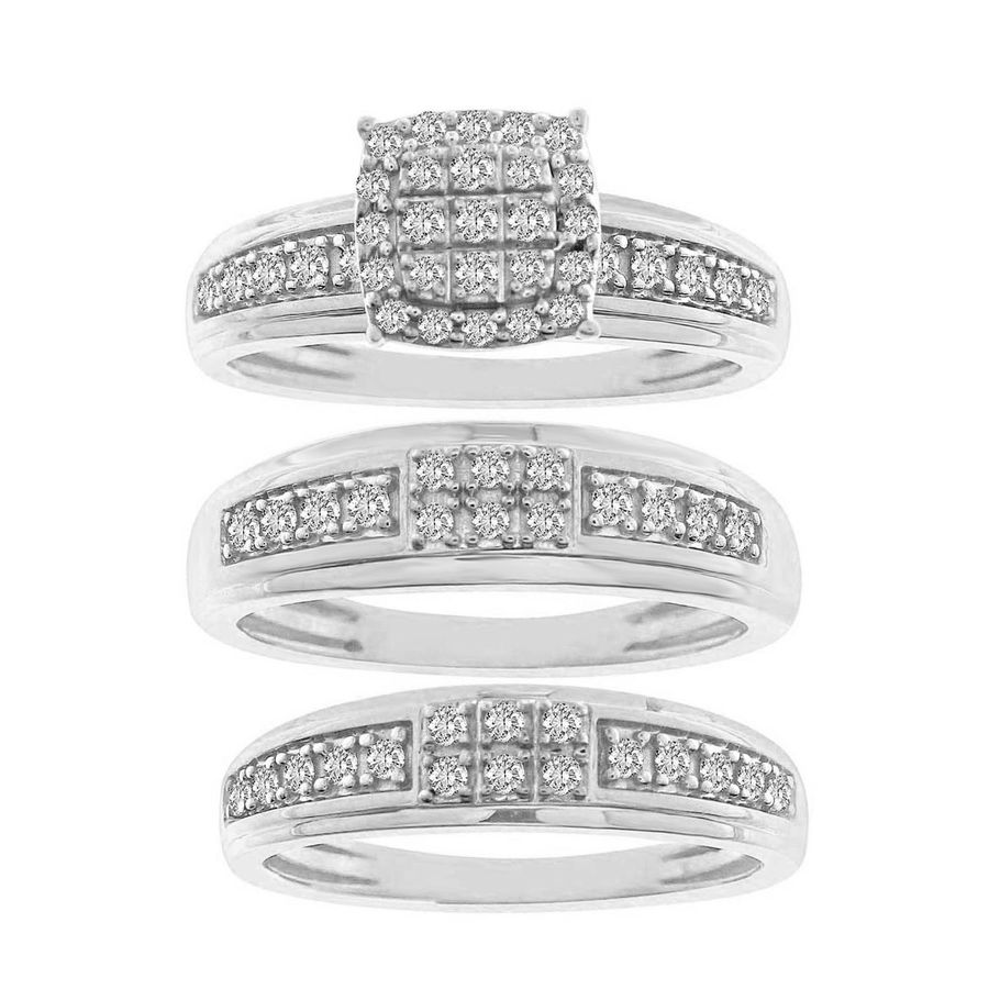 LADIES TRIOS SET 0.75CT ROUND DIAMOND 10K WHITE GOLD