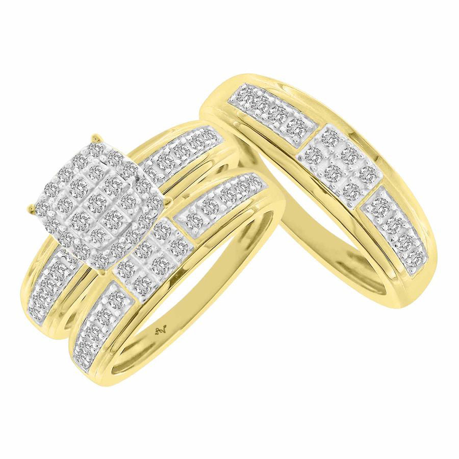 LADIES TRIO SET 0.75CT ROUND DIAMOND 10K YELLOW GOLD