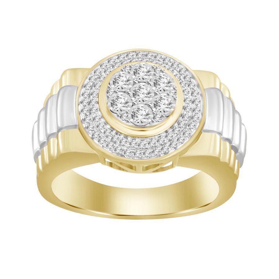 MEN'S RING 0.25CT ROUND DIAMOND 10K WHITE/YELLOW GOLD