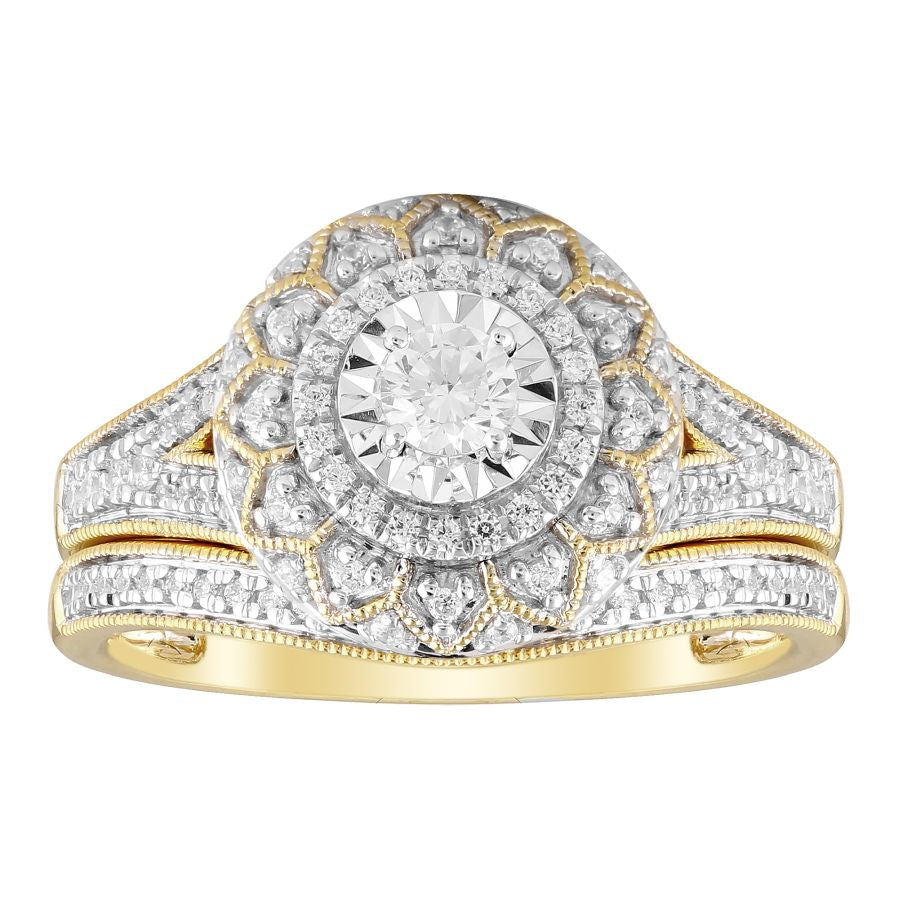 LADIES BRIDAL SET 0.50CT ROUND DIAMOND 10K YELLOW GOLD