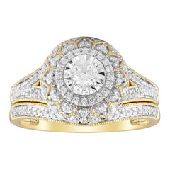 LADIES BRIDAL SET 0.50CT ROUND DIAMOND 10K YELLOW GOLD