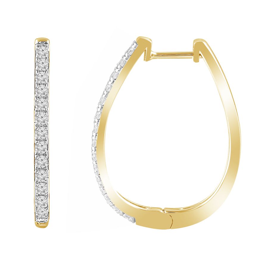 LADIES HOOP EARRINGS 0.50CT ROUND DIAMOND 10K YELLOW GOLD