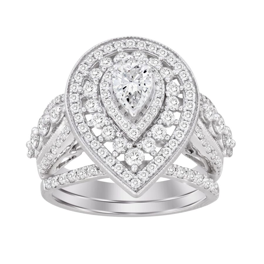 LADIES BRIDAL SET 2.00CT ROUND/PEAR DIAMOND 14K WHITE GOLD