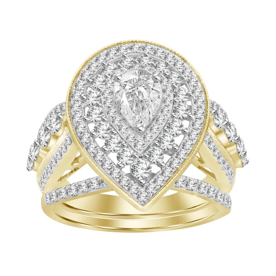 LADIES BRIDAL SET 2.00CT ROUND/PEAR DIAMOND 14K YELLOW GOLD (CENTER STONE 0.40CT PEAR DIAMOND)